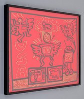 Large Keith Haring Acrylic, Gold Paint Marker on Red Plexi - Sold for $500,000 on 05-02-2020 (Lot 176)